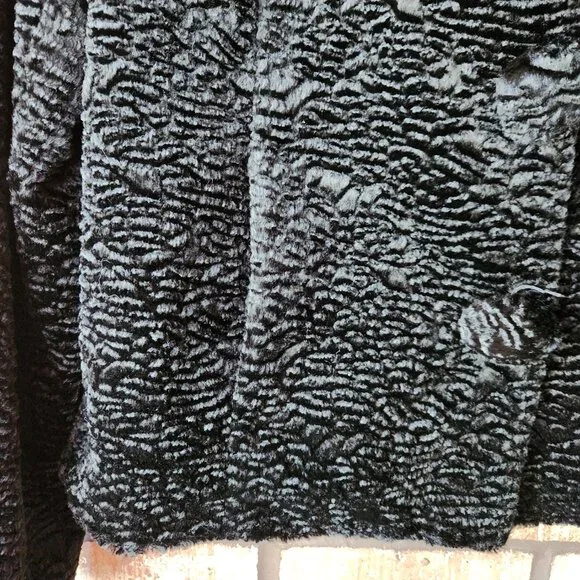 Cole B Black Faux Persian Lamb Teddy Jacket Fur Collar Lined Pockets NWOT Size M - Picture 3 of 7